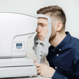 Man having retinal scan